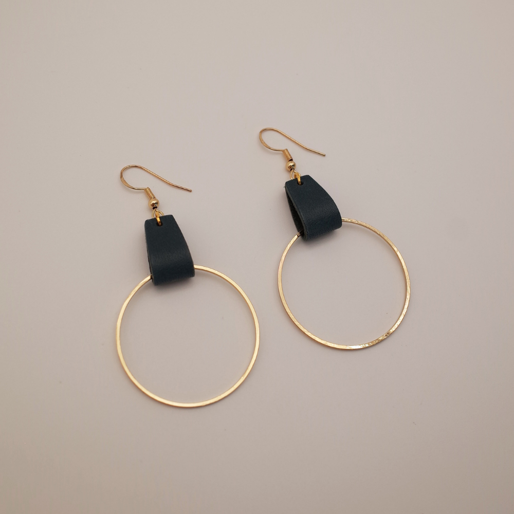 Gold Circle Leather Earrings