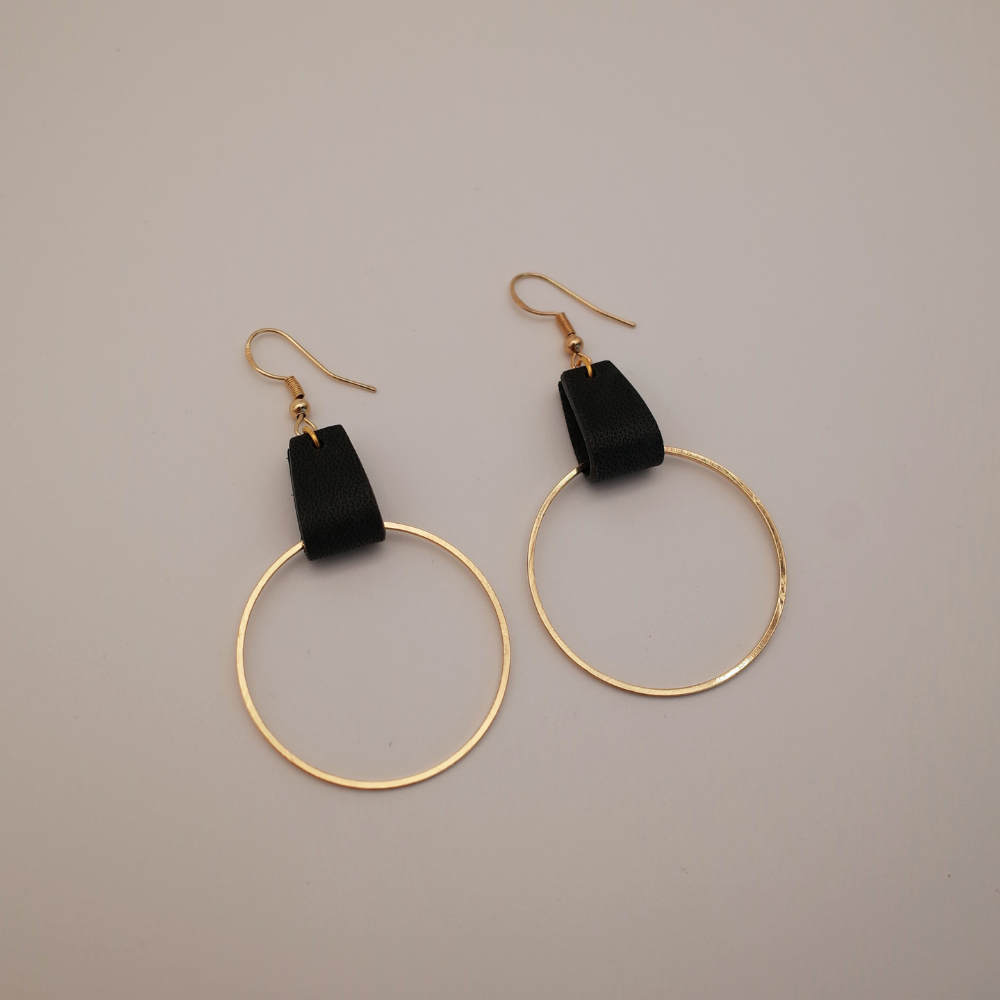 Gold Circle Leather Earrings