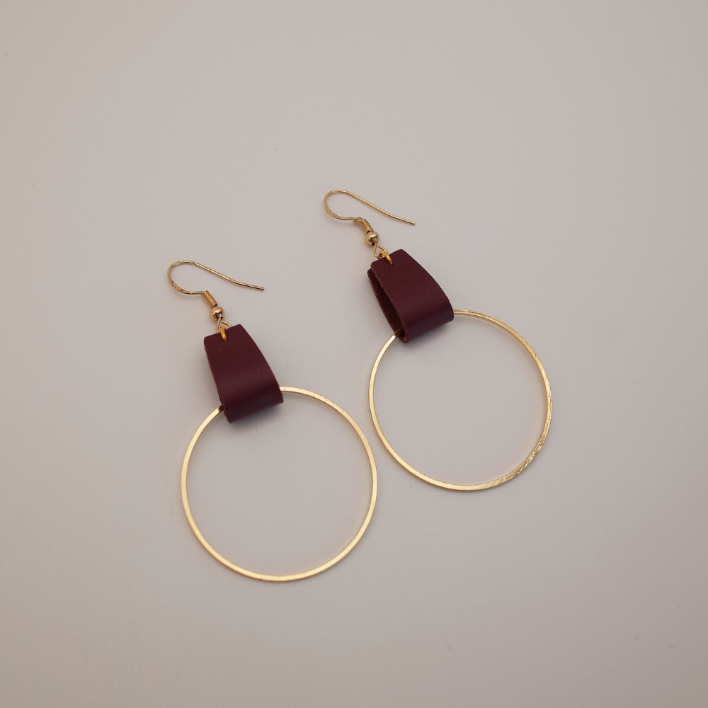 Gold Circle Leather Earrings