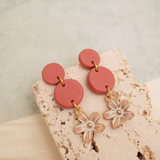 Gold Accented Double Circular Leather Earrings