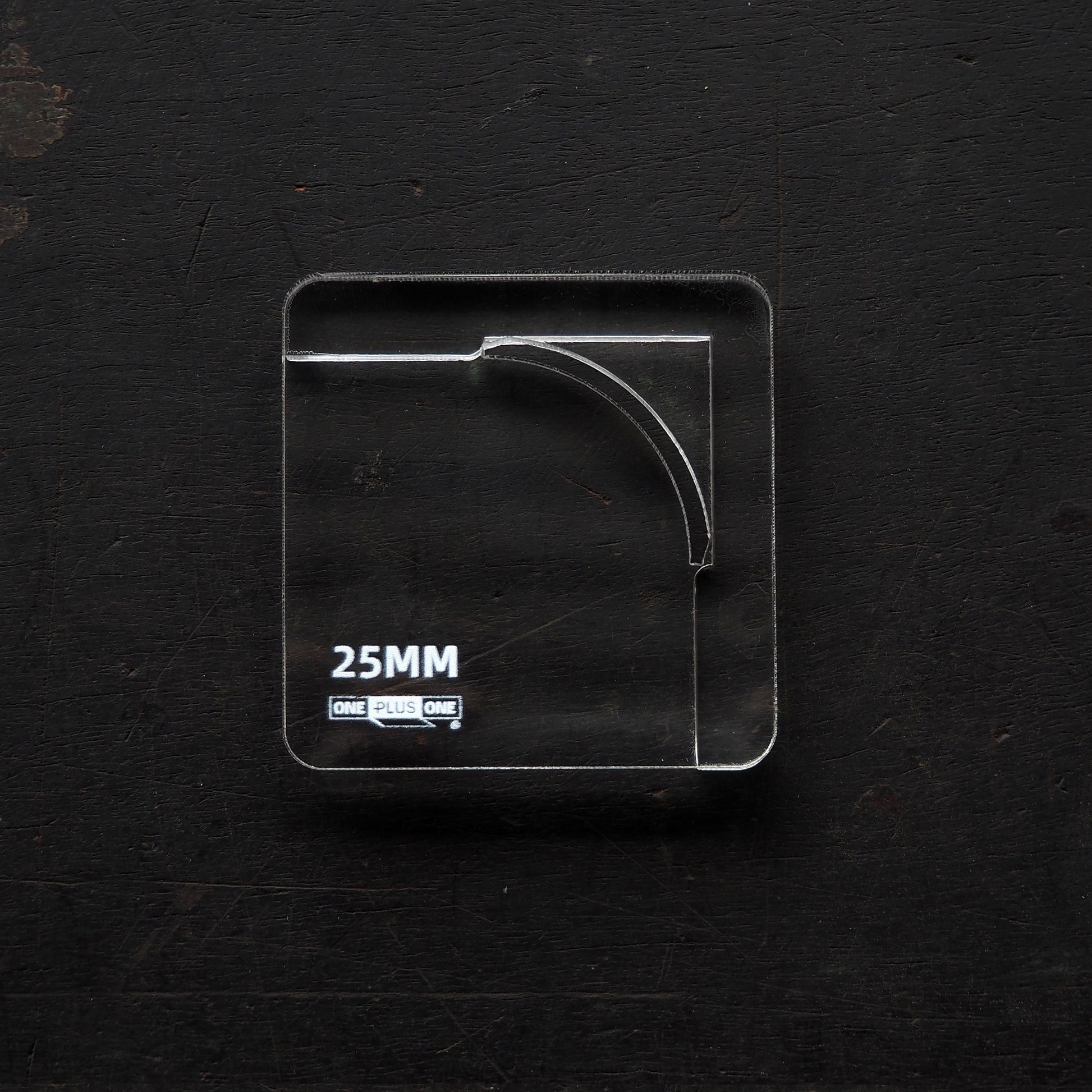 CPT-JIG-25 (Dedicated Jig for 25mm) acrylic tool for precise corner punch alignment.