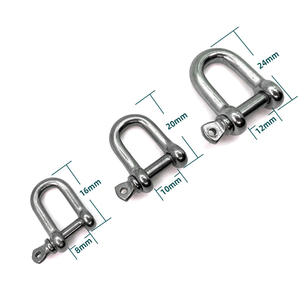 304 Stainless Steel D Ring Shackle,M4/M5/M6,Silver